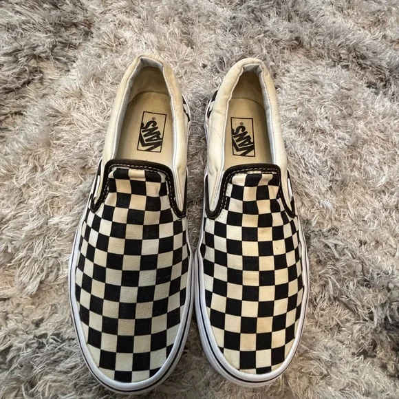 Vans Black and Cream Checkerboard Slip-Ons - Picture 1 of 7